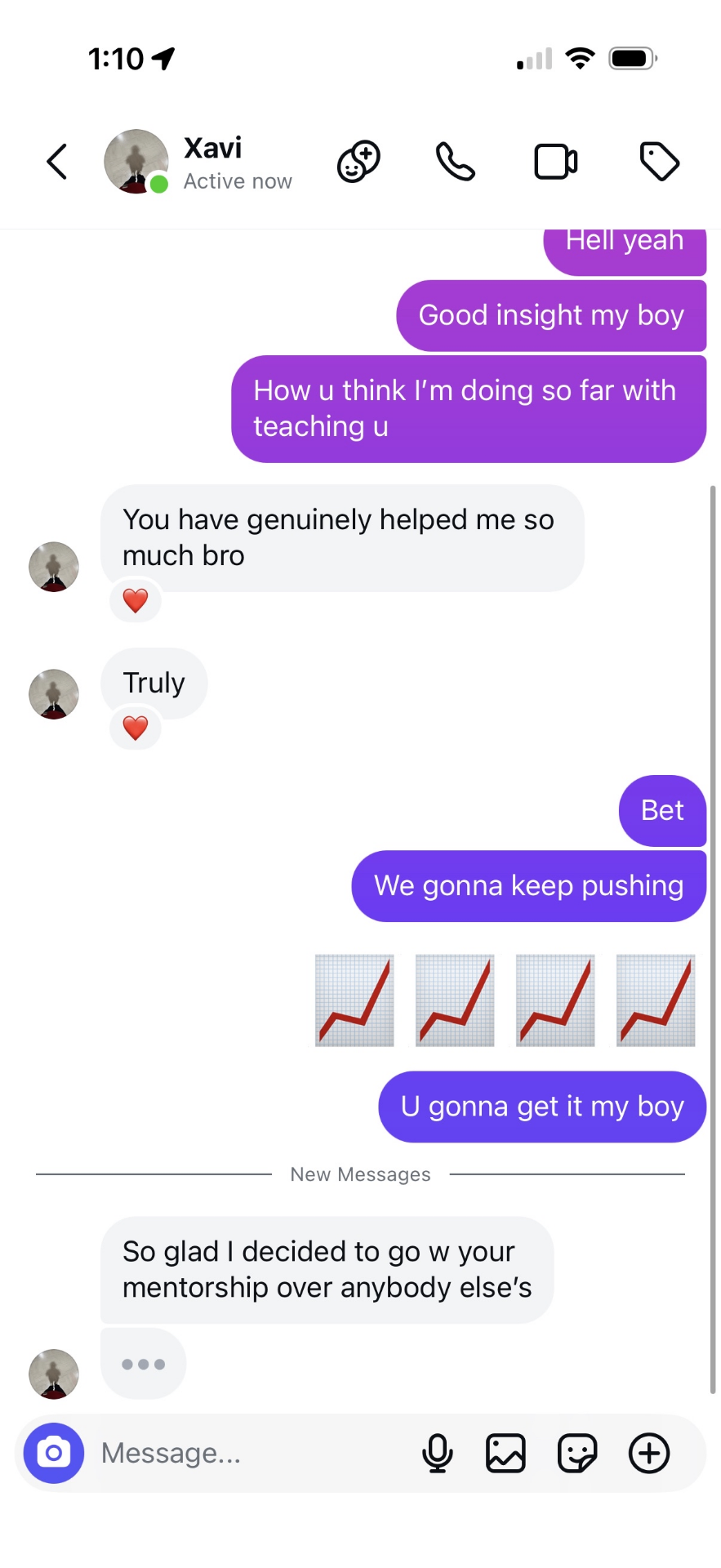Direct message testimonial from student